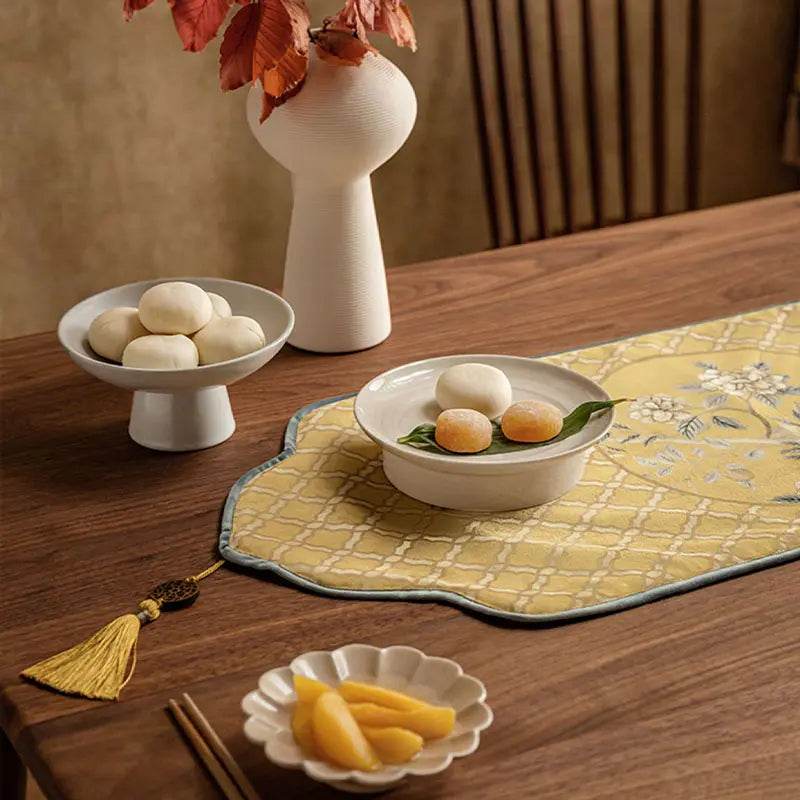 Chinoiserie Traditional Golden Autumn Table Runner - SinoCultural -- TR014Y160 -