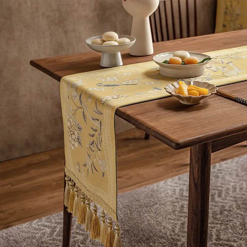 Chinoiserie Traditional Golden Autumn Table Runner - SinoCultural -- TR014Y160