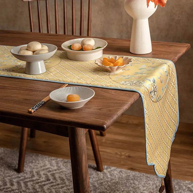 Chinoiserie Traditional Golden Autumn Table Runner - SinoCultural -- TR014Y160 -