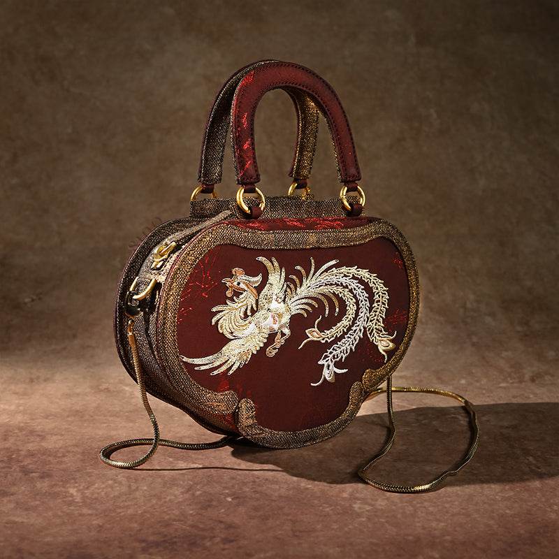Ultra-Light Ruyi Phoenix Embroidery Handbag Recycled Fabric with Hualuo Silk 205g - SinoCultural -- GD1212