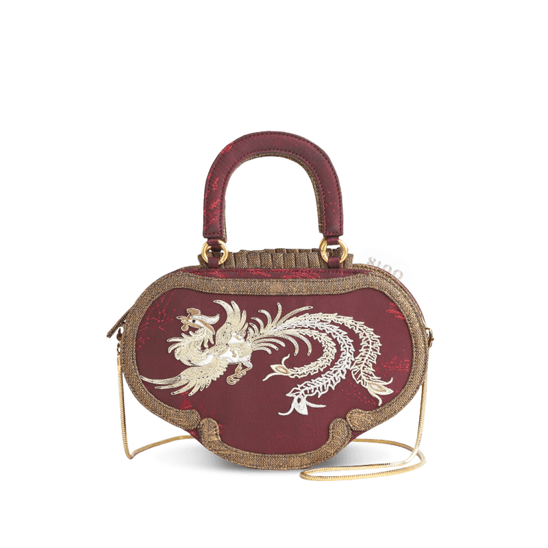 Ultra-Light Ruyi Phoenix Embroidery Handbag Recycled Fabric with Hualuo Silk 205g - SinoCultural -- GD1212