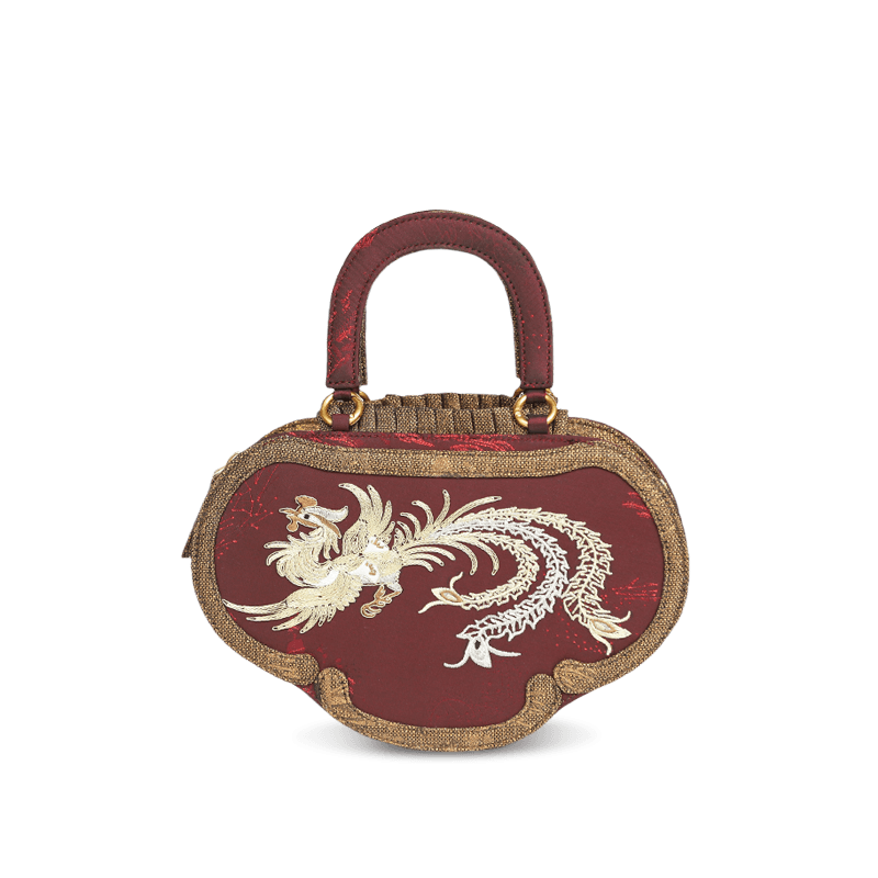 Ultra-Light Ruyi Phoenix Embroidery Handbag Recycled Fabric with Hualuo Silk 205g - SinoCultural -- GD1212