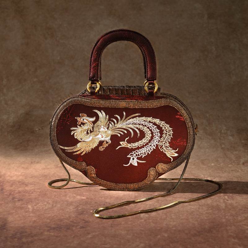 Ultra-Light Ruyi Phoenix Embroidery Handbag Recycled Fabric with Hualuo Silk 205g - SinoCultural -- GD1212