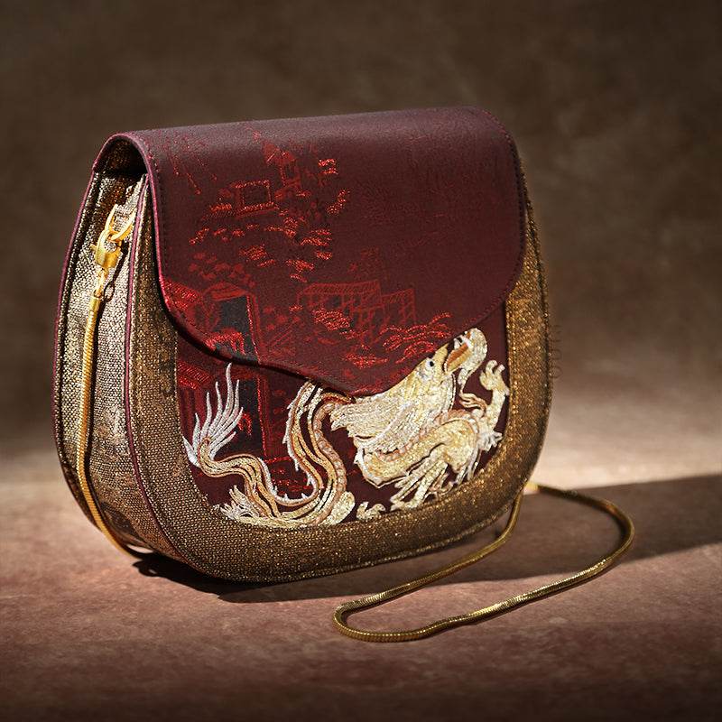 Ultra-Light Saddle Loong Embroidery Bag Recycled Fabric with Hualuo Silk 216g - SinoCultural -- GD1201