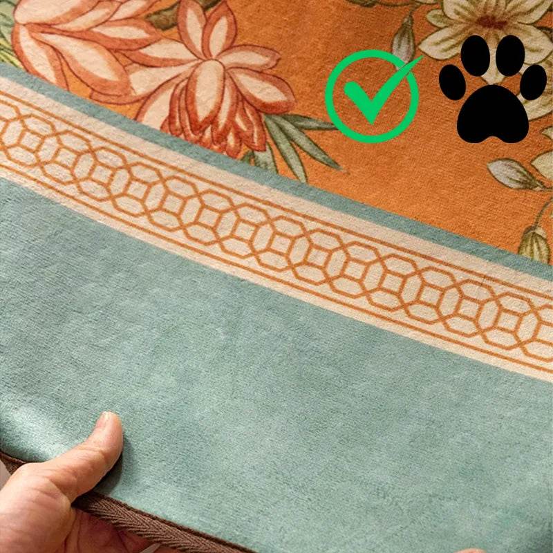 Chinoiserie Vintage Orange Mountain Bird Hydrangea Sofa Slipcover - SinoCultural -- S0C001A9090