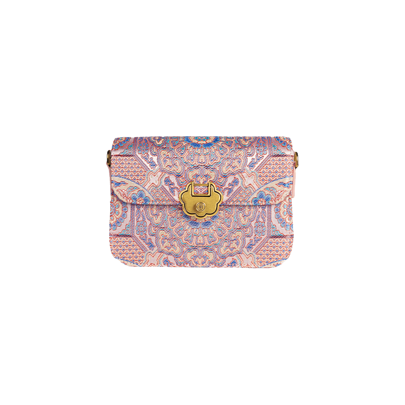 Song Brocade Leather Luxurious Powder Pink Clutch Handbag - SinoCultural -- W2144-2