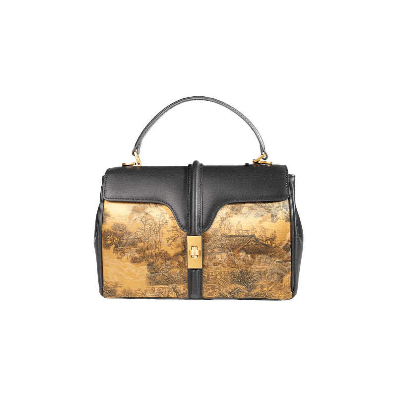 Luxury Heritage Silk & Leather Top Handle Bag Chinese Art Masterpiece - SinoCultural -- W3085-1