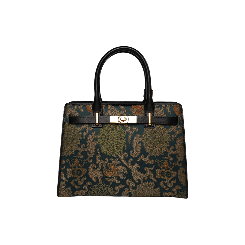 Handmade Song Brocade Chinoiserie Leather Kelly Bag Twining Flowers - SinoCultural -- W4188-1