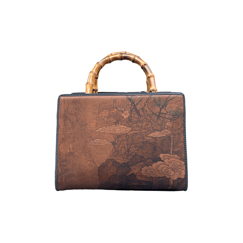 Xiangyunsha Silk Chinese Style Retro Bamboo Handle Tote Handbag - SinoCultural -- W4189-1 -