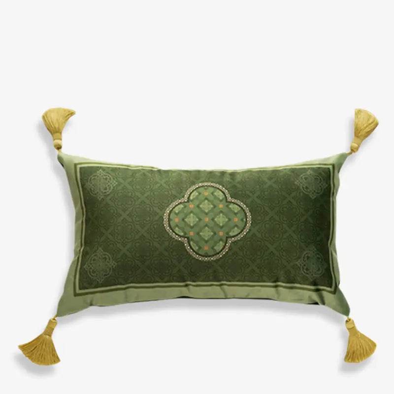 Chinoiserie Dark Green Vintage Short Plush Lumbar Pillow - SinoCultural -- WP001A01 -