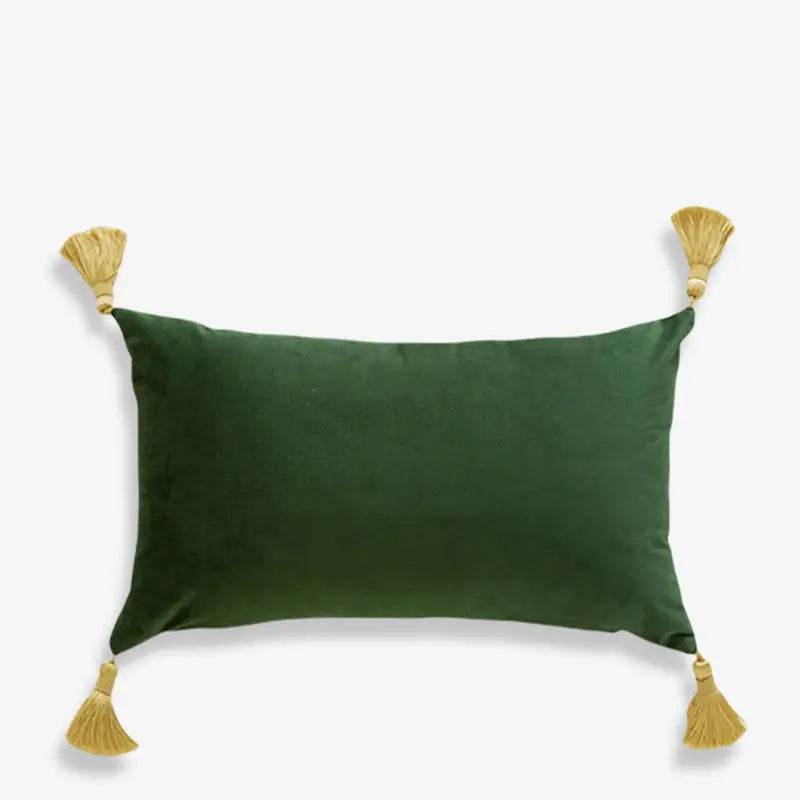 Chinoiserie Dark Green Vintage Short Plush Lumbar Pillow - SinoCultural -- WP001A01 -