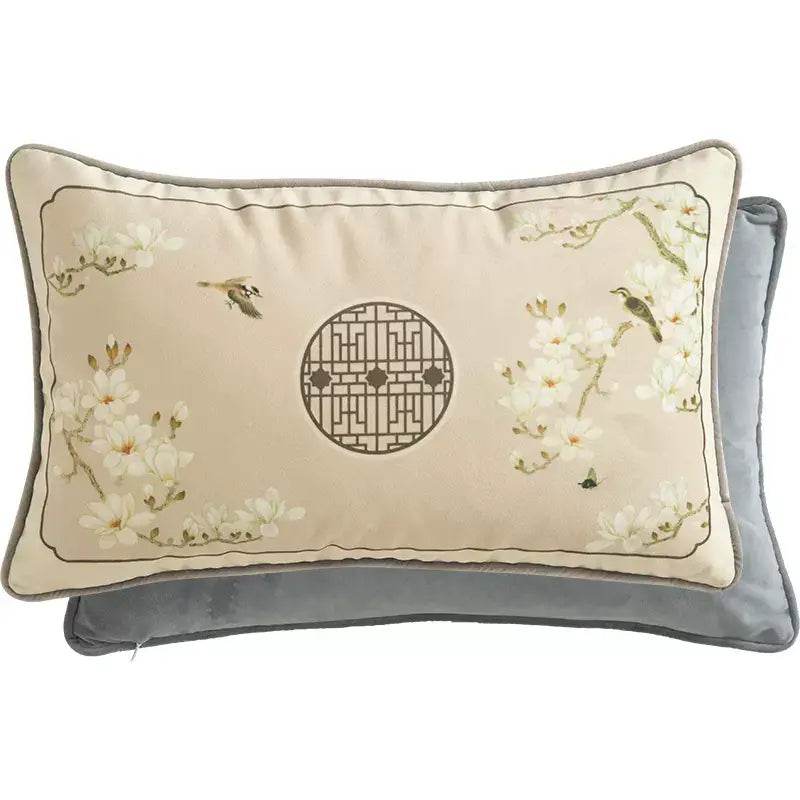 Chinoiserie Classical Windows Short Plush Lumbar Pillow - SinoCultural -- WP030B01