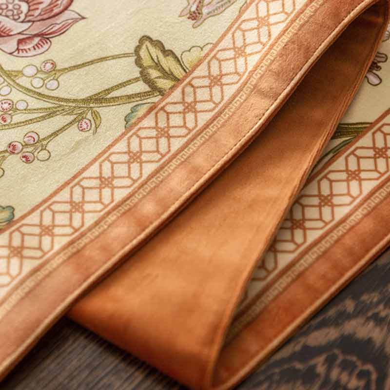 Chinoiserie Orange Spring Floral Bird Pattern Short Plush Chair Cushion - SinoCultural -- SC032A38