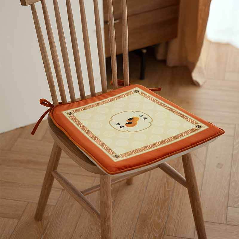 Chinoiserie Auspicious Wishes Dining Chair Cushion Persimmons Blessings - SinoCultural -- WP047A38 -