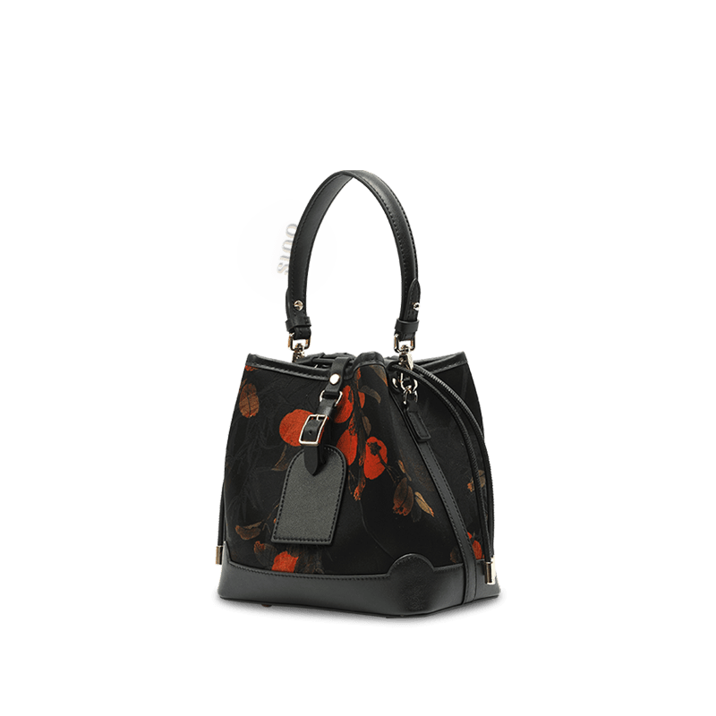 Xiangyunsha Silk Leather Printed Persimmon Bucket Bag - SinoCultural -- YS220680