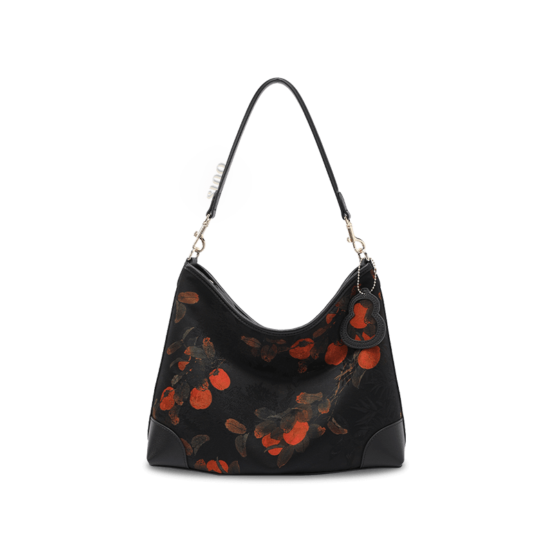Xiangyunsha Silk Leather Printed Persimmon Shoulder Bag - SinoCultural -- YS220679