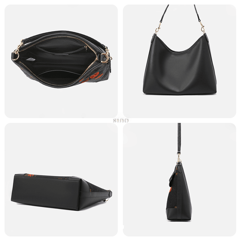 Xiangyunsha Silk Leather Printed Persimmon Shoulder Bag - SinoCultural -- YS220679