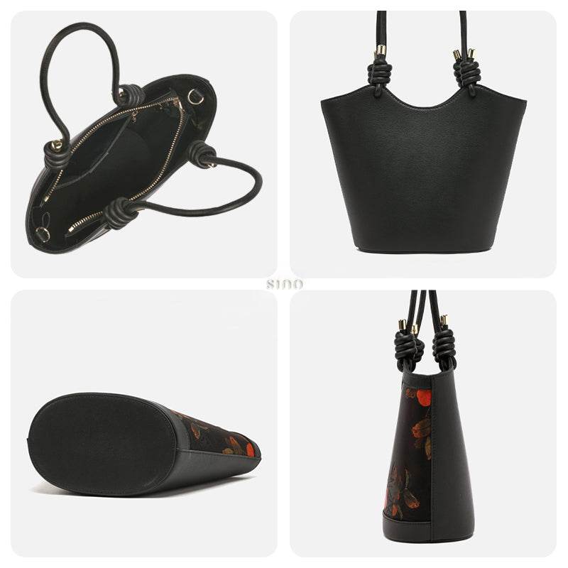 Xiangyunsha Silk Leather Printed Persimmon Shoulder Bag - SinoCultural -- YS120763