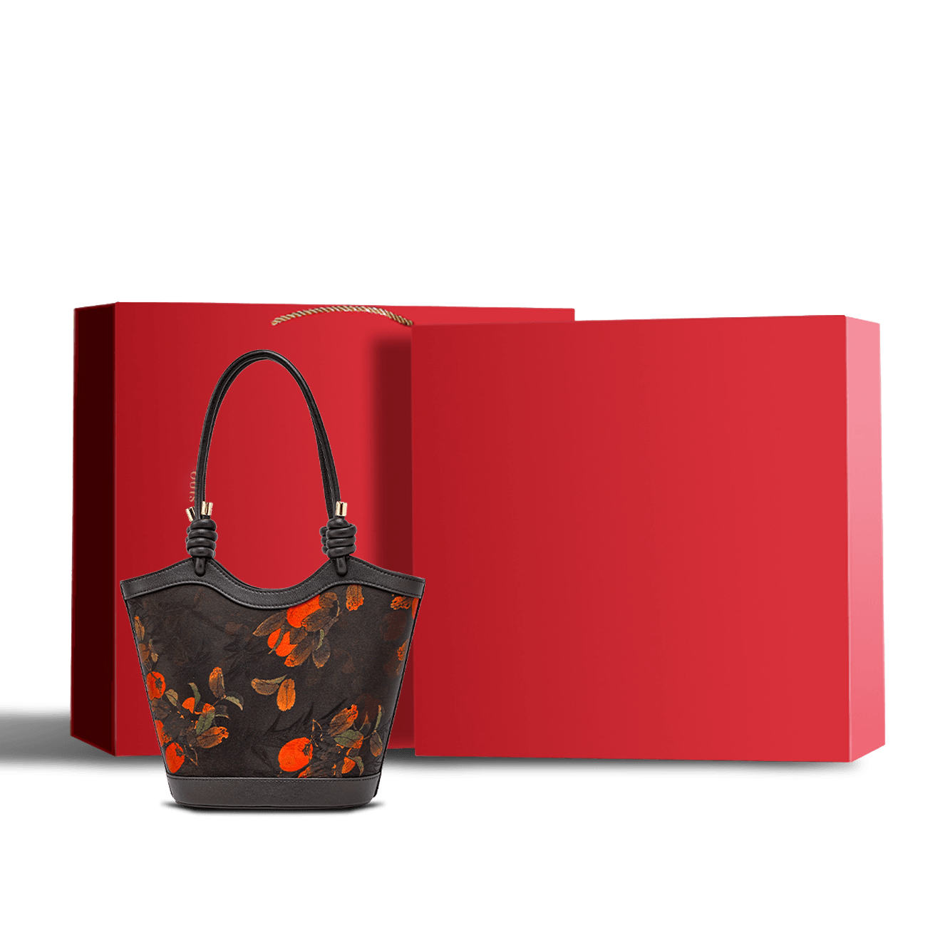 Xiangyunsha Silk Leather Printed Persimmon Shoulder Bag - SinoCultural -- YS120763