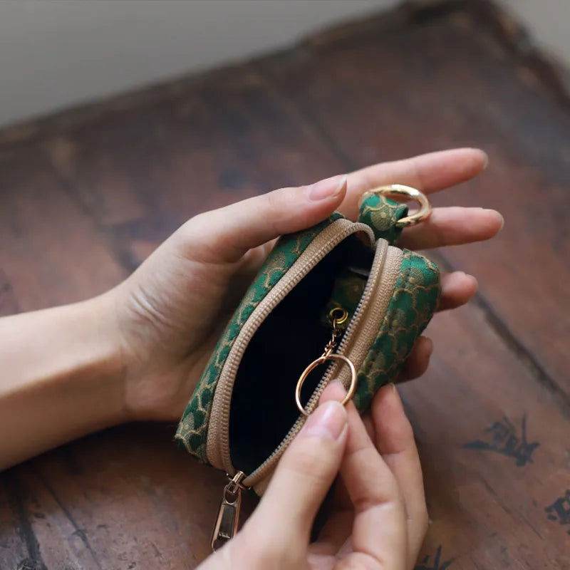 Yunjin Fabric Coin and Key Holder Mini Pouch Wallet - SinoCultural -- PWCD188-2 -