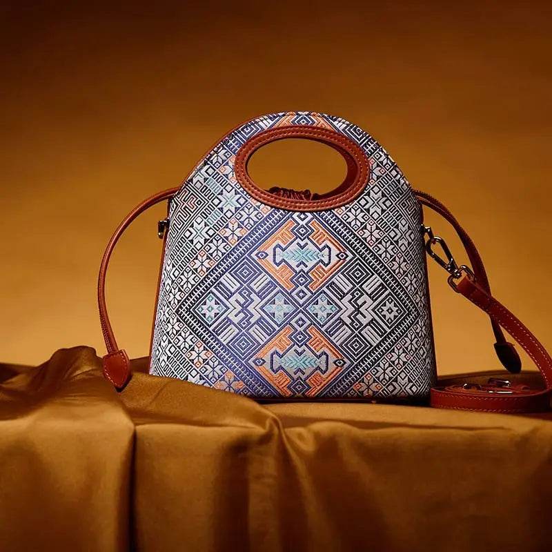 Zhuang Brocade Vintage Drawstring Bucket Bag - SinoCultural -- FJ120670