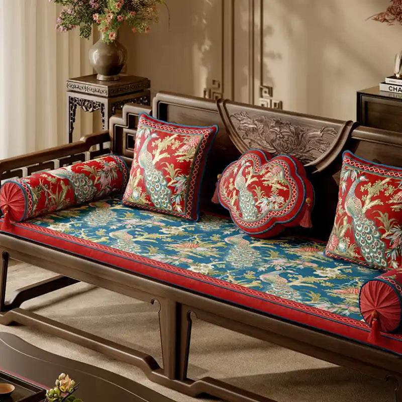 Chinoiserie Luxurious Peacock Decorative Throw Pillow - SinoCultural -- SJZBZ066A01