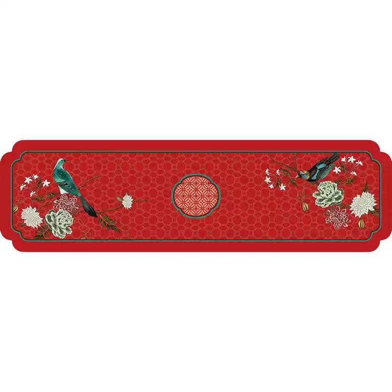 Chinoiserie Royal Red Festive Leather Tea Table Mat - SinoCultural -- TM039A15 -