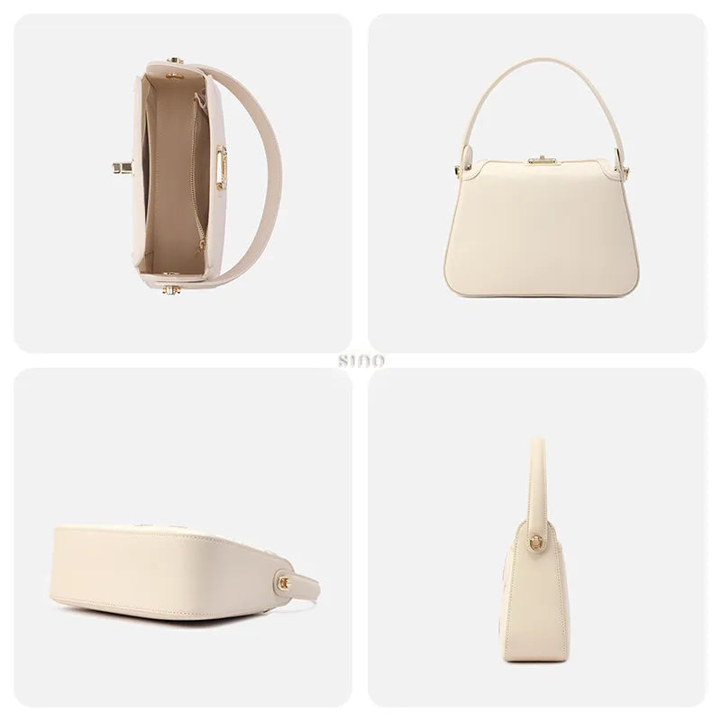 Bag interior compartments, back, bottom and side views.