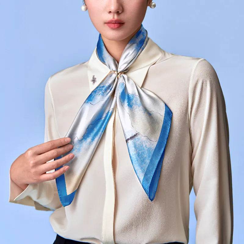 100% Mulberry Silk Watercolor Misty Lotus Square Scarf 70 x 70 Cm - SinoCultural -- SS023-1
