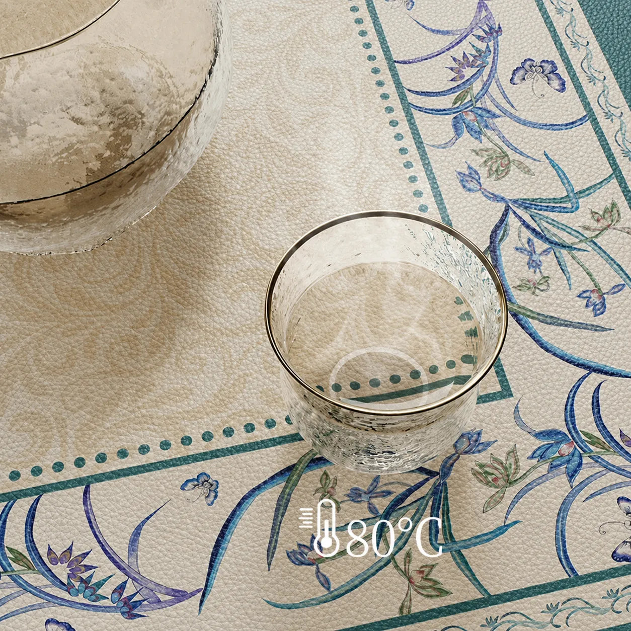 Heat-resistant blue leather cabinet top mat for daily use.