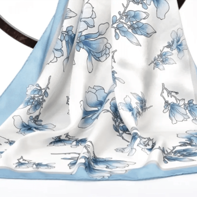 Mulberry Silk 16 Momme Square Scarf Magnolia Blossom Design 68 x 68 Cm - SinoCultural -- SS019-1
