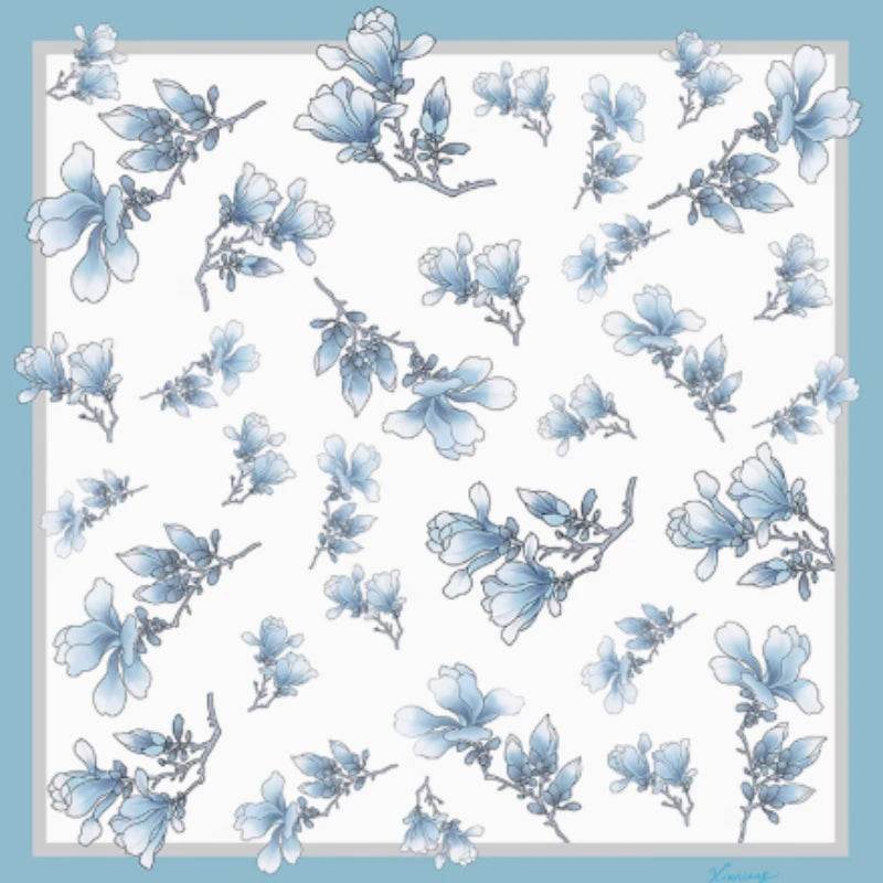 Mulberry Silk 16 Momme Square Scarf Magnolia Blossom Design 68 x 68 Cm - SinoCultural -- SS019-1