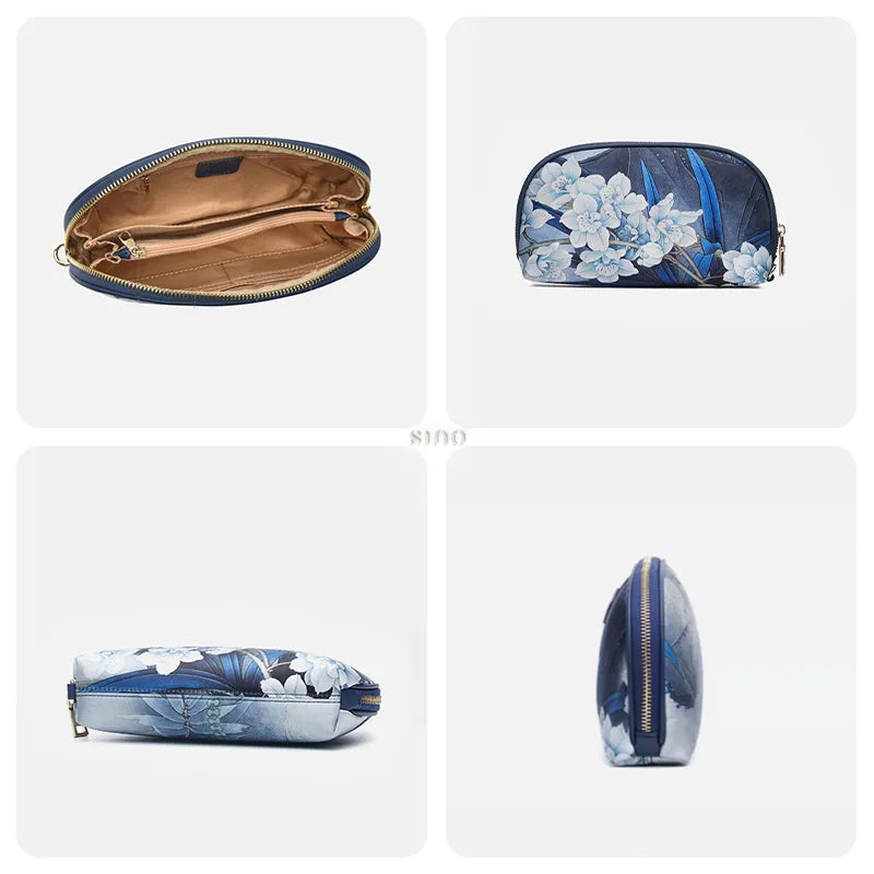Blue Orchid Clutch: Capacity, Pockets, and Silk Texture.