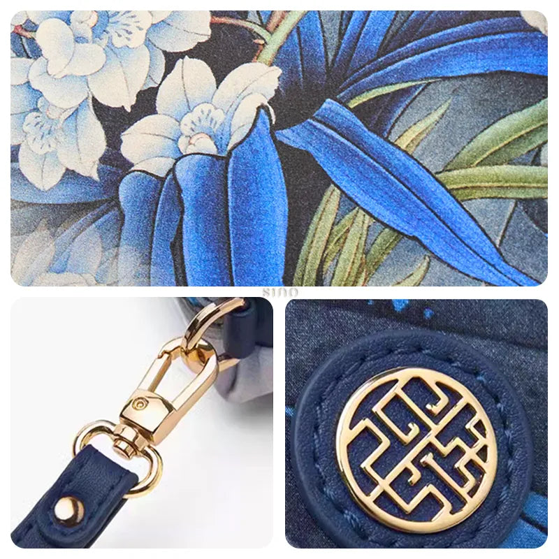 Blue Orchid Clutch: Silk Material & Interchangeable Strap.
