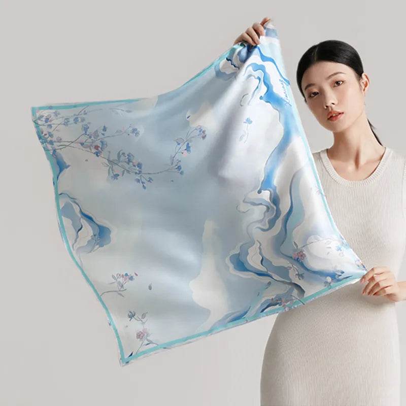 100% Mulberry Silk Luxury Square Silk Scarf Dreamy Jiangnan Design 68 x 68 Cm - SinoCultural -- SS022-2