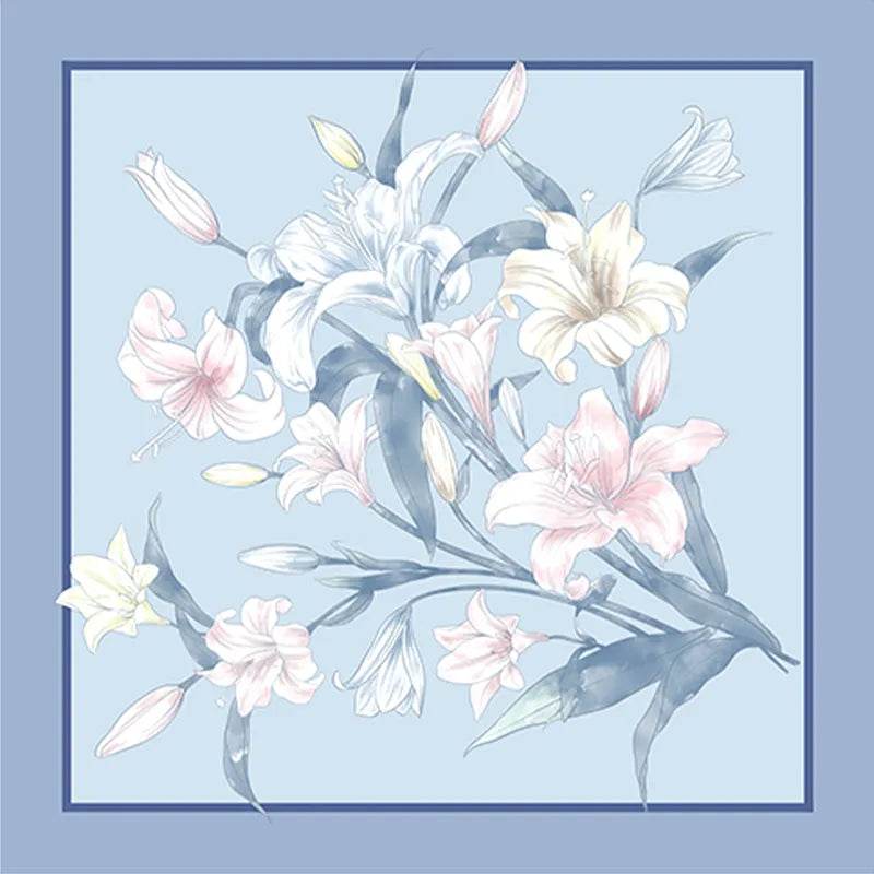 100% Mulberry Silk Summer Lily Square Scarf 70 x 70 Cm - SinoCultural -- SS024-1