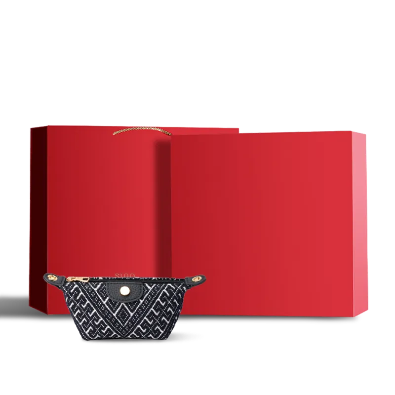 Blue Zhuang Brocade Mini Wallet in Red Gift Box