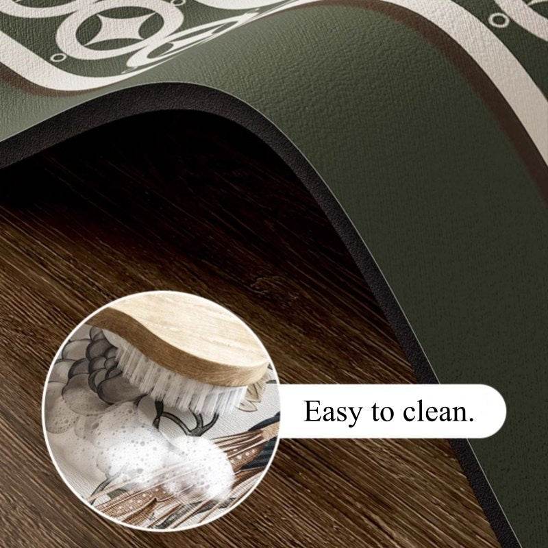 Chinoiserie Tea Table Runner Vintage Leather Absorbent Tea Mat - SinoCultural -- TM050A15