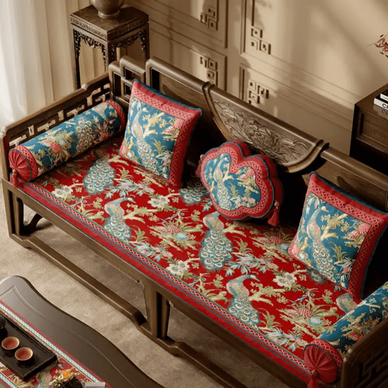 Chinoiserie Luxurious Peacock Decorative Throw Pillow - SinoCultural -- SJZBZ066A01