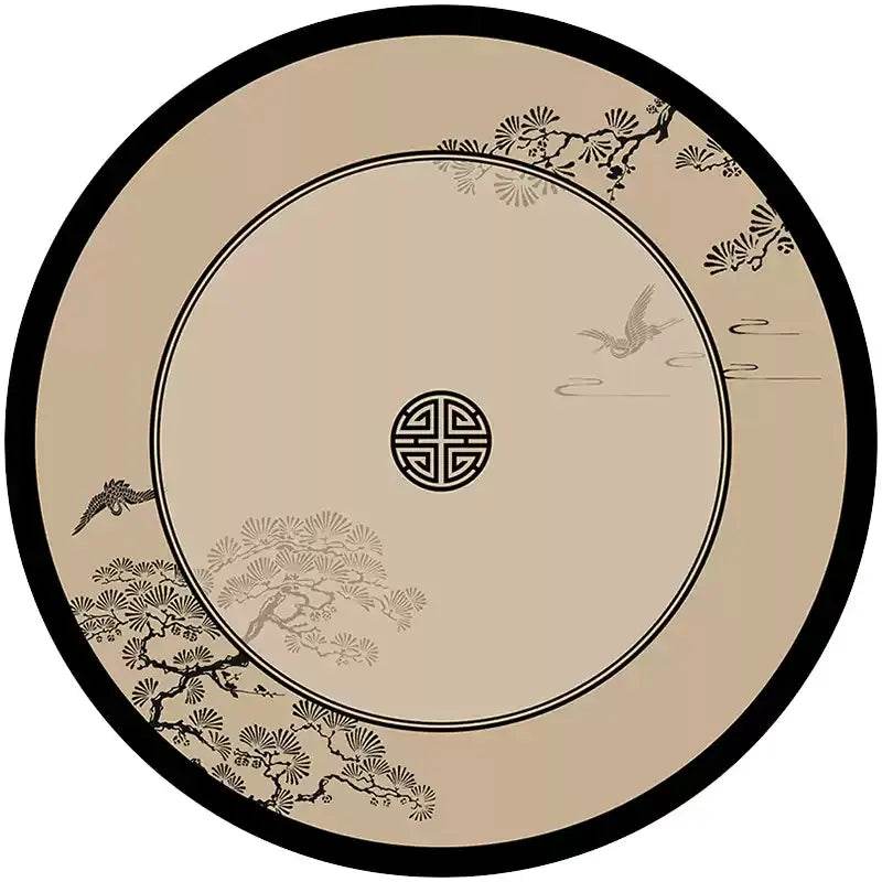 Chinoiserie Pine Crane Premium Leather Round Table Placemat - SinoCultural -- TM040A50