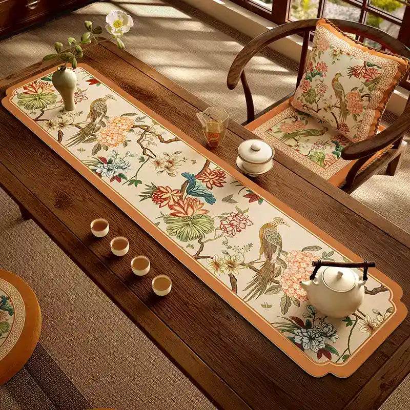 Chinoiserie Retro Spring Floral Tea Table Drying Mat - SinoCultural -- TM008A15