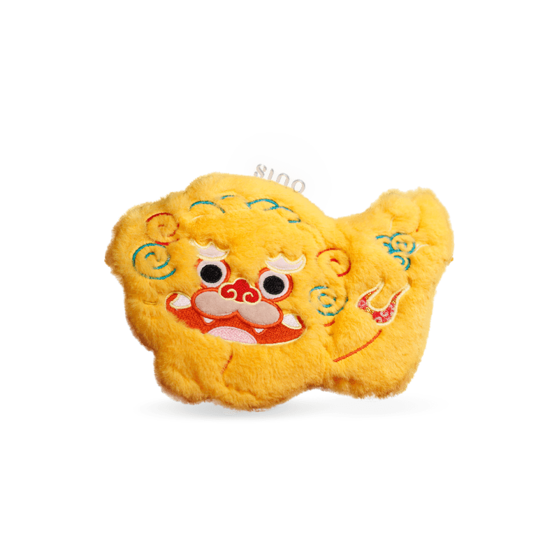 Front view of the Chinoiserie Auspicious Lion Plush Mini Crossbody Coin Purse - Chinese New Year Gift, featuring a soft yellow lion design with embroidered details and a playful Chinese-inspired look.