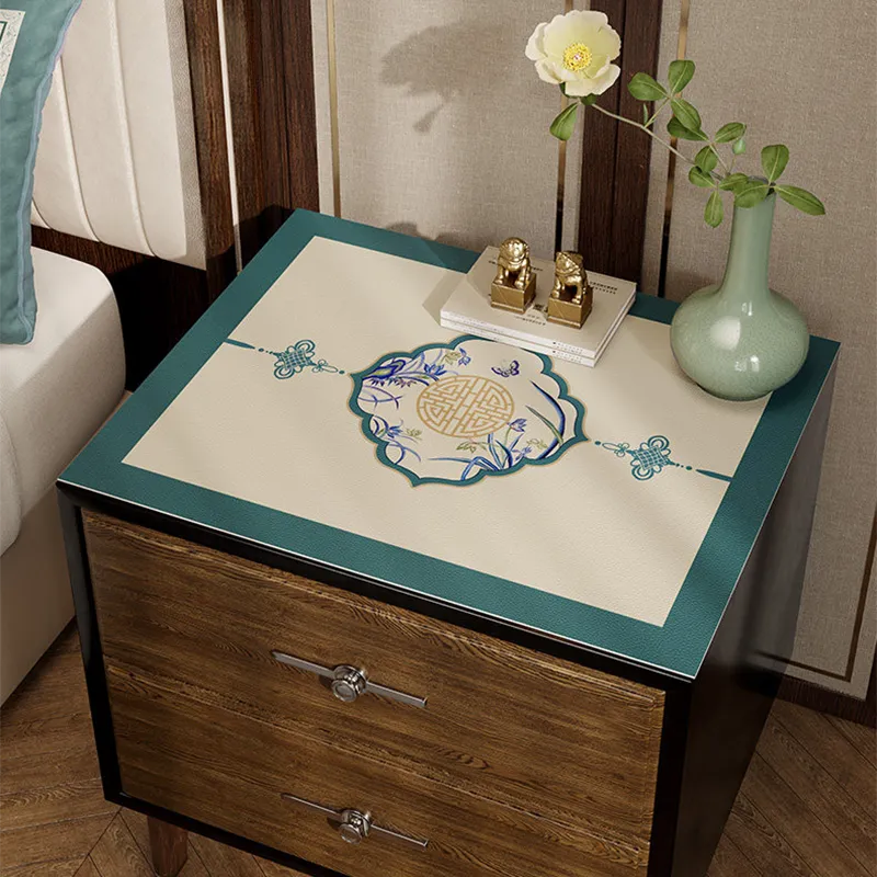 Chinoiserie blue nightstand top protector mat for bedroom.
