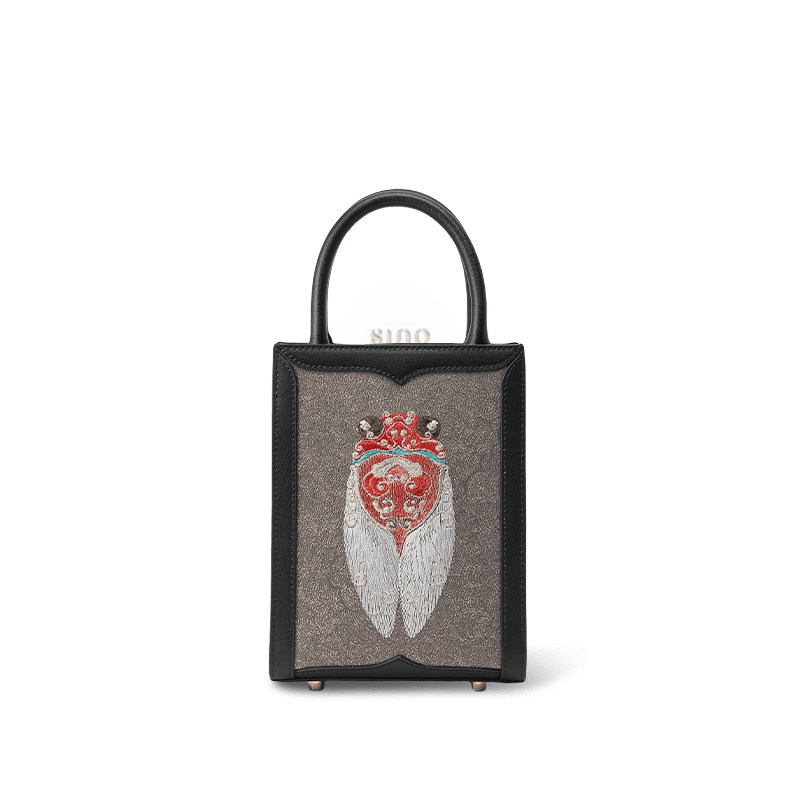 Chinoiserie Cicada Pattern Embroidered Leather Tote Bag - SinoCultural -- M120778-1
