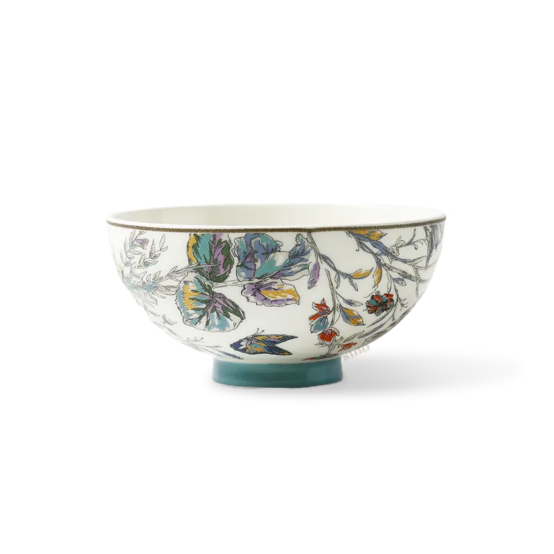 Chinoiserie bone china footed bowl with butterfly and floral design.