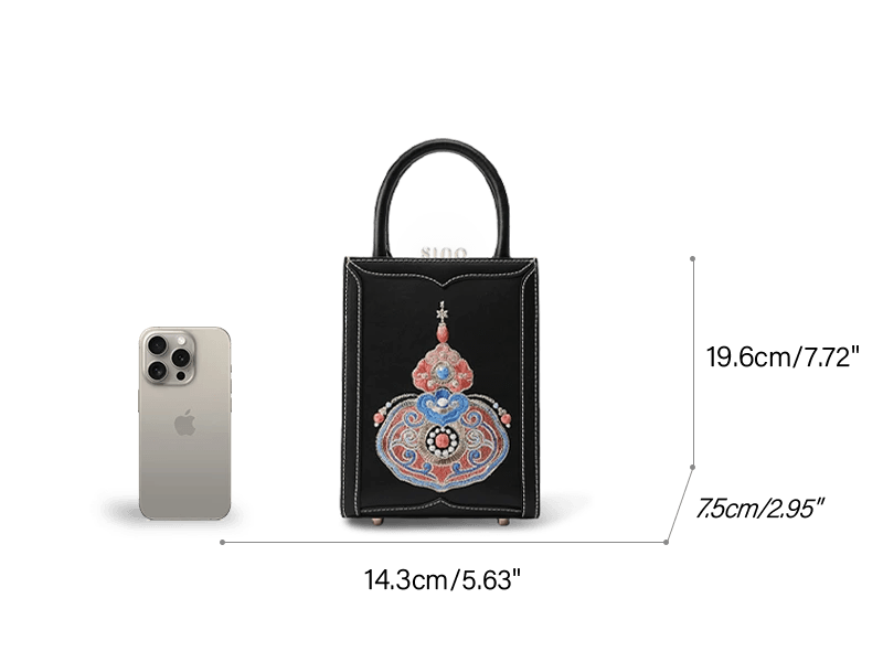 Chinoiserie Gourd Blessings Embroidered Leather Tote bag - SinoCultural -- M120778-2