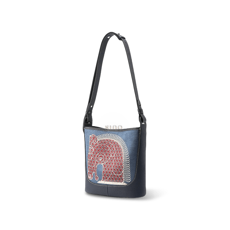 Chinoiserie Horse Pattern Embroidered Leather Crossbody Bag - SinoCultural -- M110695