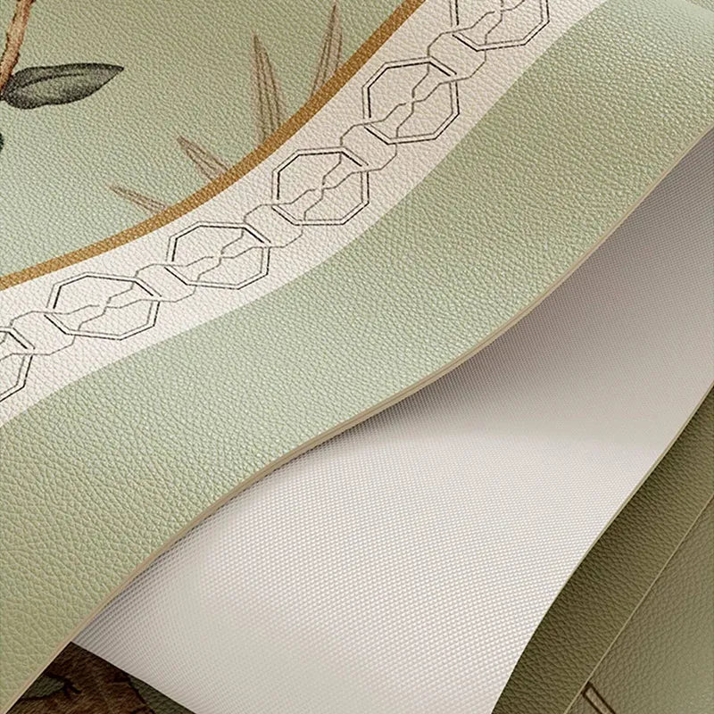 Foldable chinoiserie jade green leather round table mat with no creases for easy storage