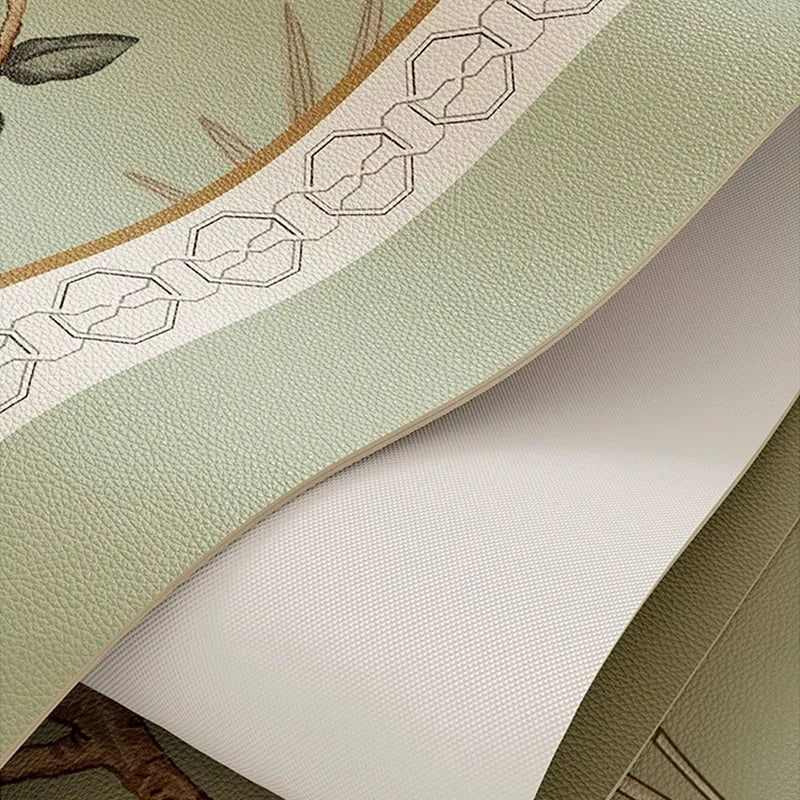 Foldable chinoiserie jade green rectangular leather table mat with no creases for easy storage.