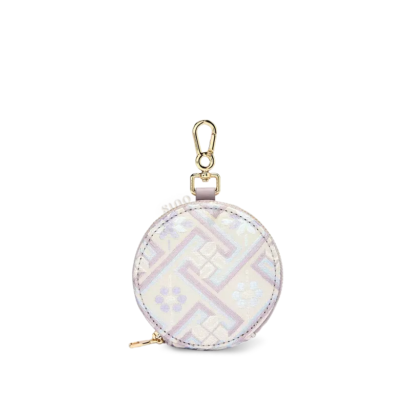Chinoiserie luxury round ornament wallet with Zhuang brocade, purple.